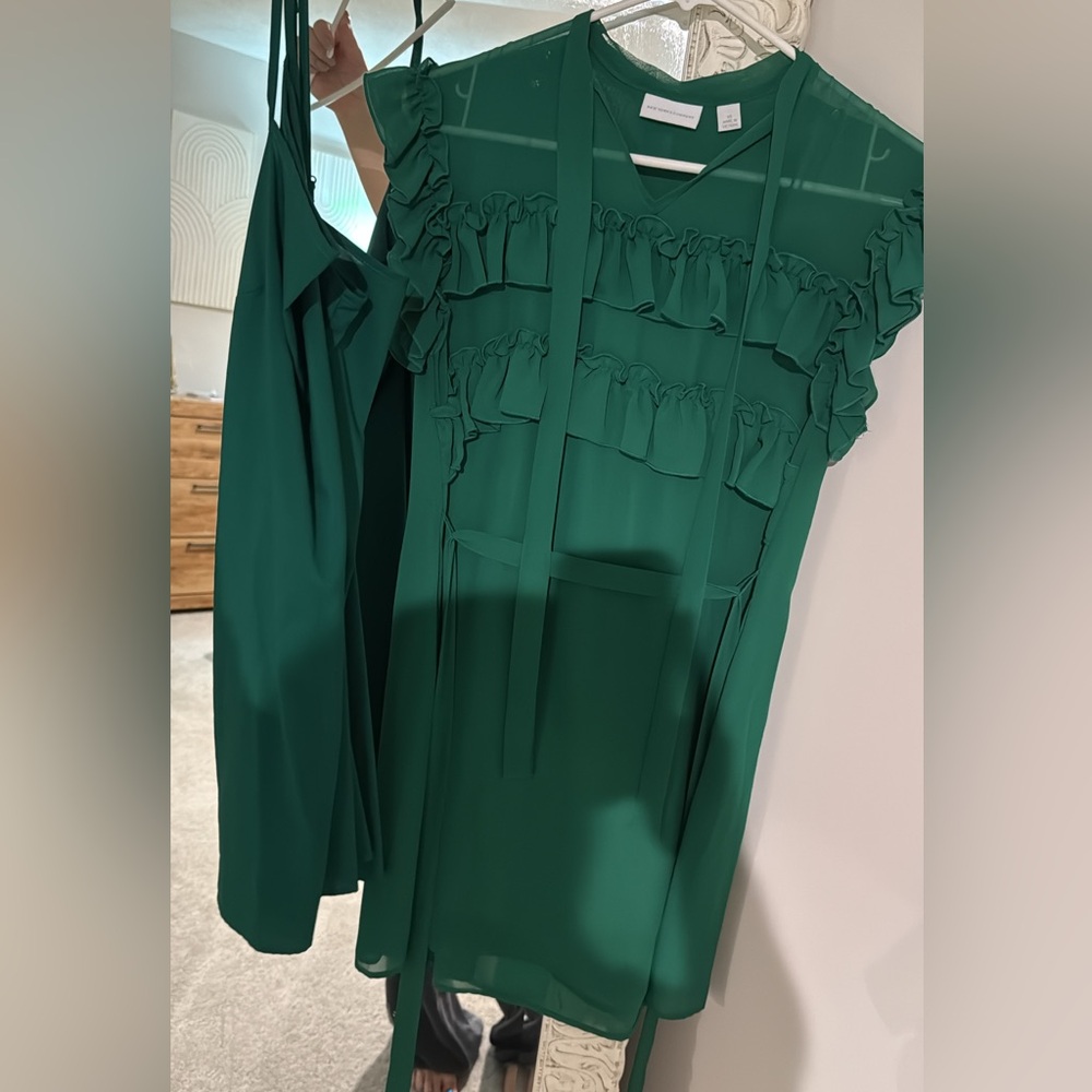 New York & Company Green Ruffle Dress